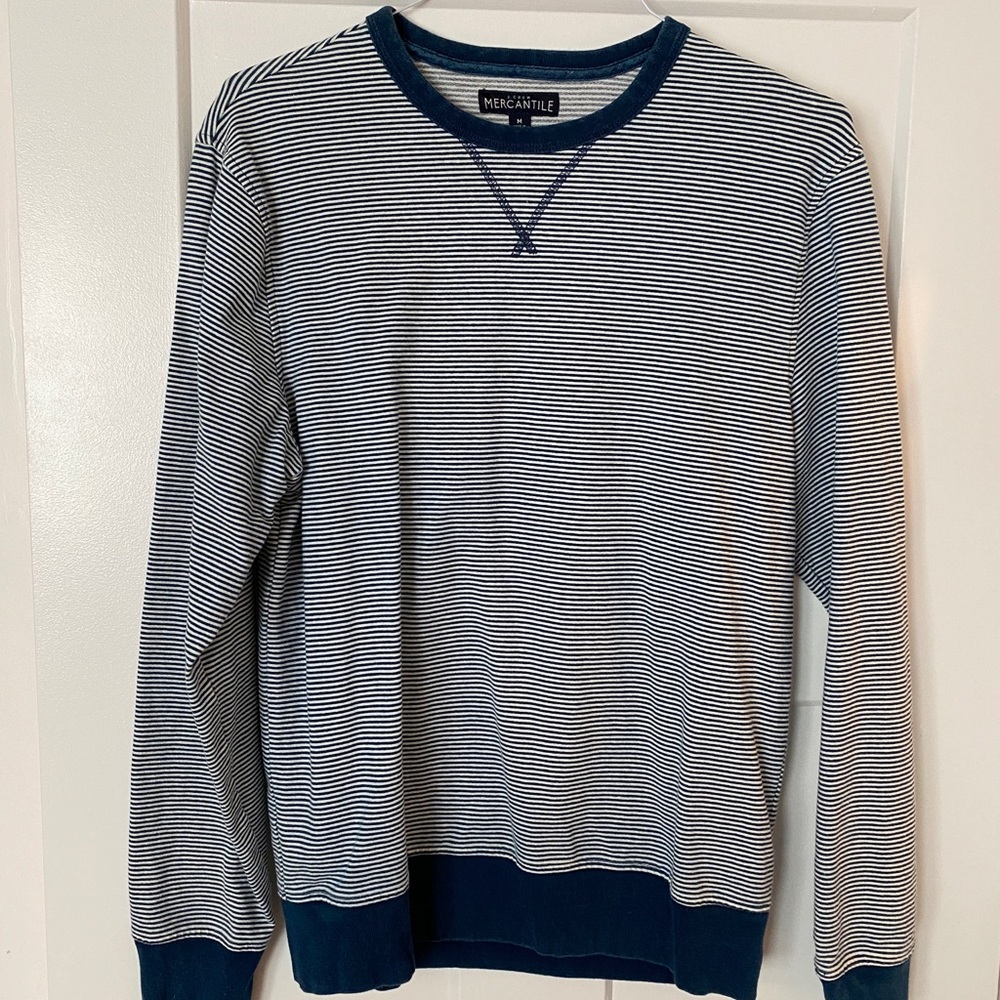 J. Crew Mercantile Men's Size Medium Crew Neck Stripe Sweatshirt Blue